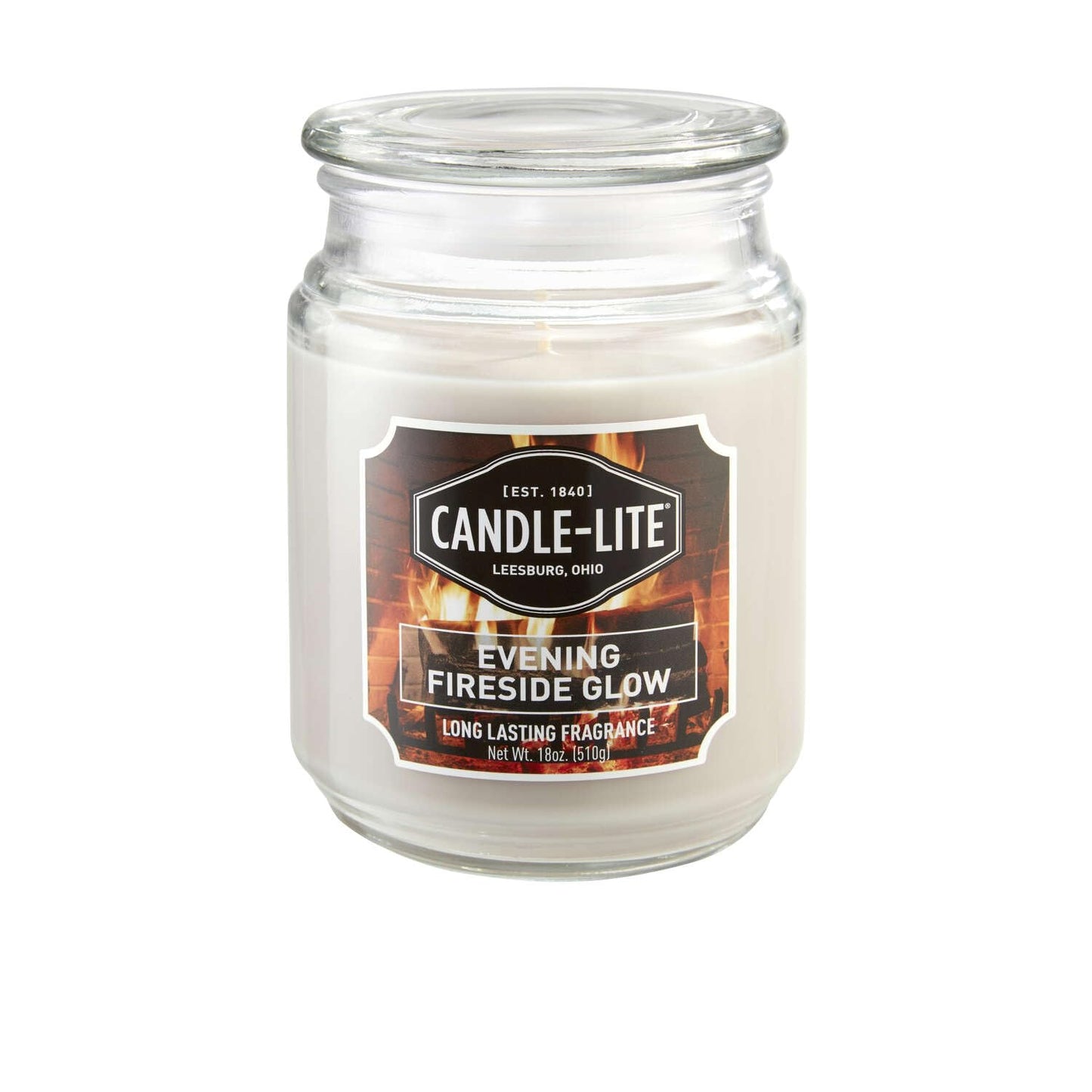 CANDLE-LITE Scented Evening Fireside Glow Fragrance, One 18 oz. Single-Wick Aromatherapy Candle with 110 Hours of Burn Time, Off-White Color, Jar