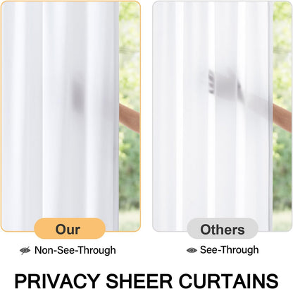 MIULEE French Door Curtains - Non-See-Through Privacy Sheer Drapes | White, 26 x 72 Inches, 2 Panels