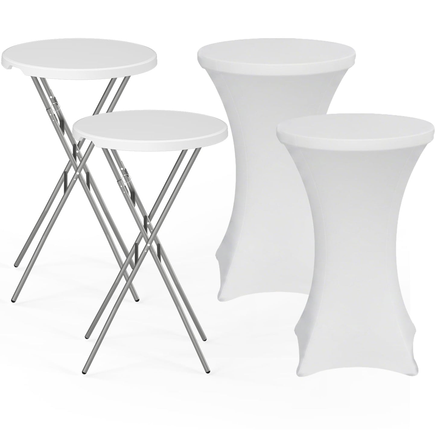 HLPB 28" Round Folding Table with Cover, Foldable Bar Height Table with Removable Legs, Cocktail Table with Handle and Locking Legs for Parties, Patio, Backyard, Wedding, Dining, White