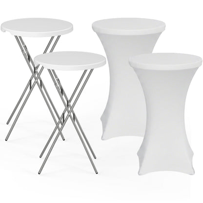HLPB 28" Round Folding Table with Cover, Foldable Bar Height Table with Removable Legs, Cocktail Table with Handle and Locking Legs for Parties, Patio, Backyard, Wedding, Dining, White