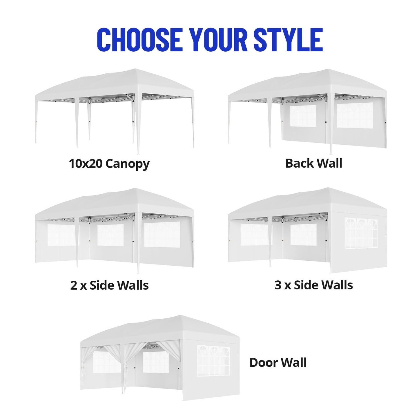PeakPursuit 10'x20' Party Tent Heavy Duty Pop Up Canopy Commercial Canopy Wedding Tent Event Shelter with 6 Removable Sidewalls and Storage Bag for Patio Backyard Outdoor, White