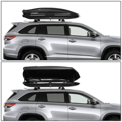 DNA Motoring Rooftop Cargo Box Carrier + Adjustable Aluminum Roof Rail Cross Bars, Lockable Waterproof Hard Shell Top Mount Carrier with Lock & Keys, Universal Fit, Black, PT-ZTL-8139-BK