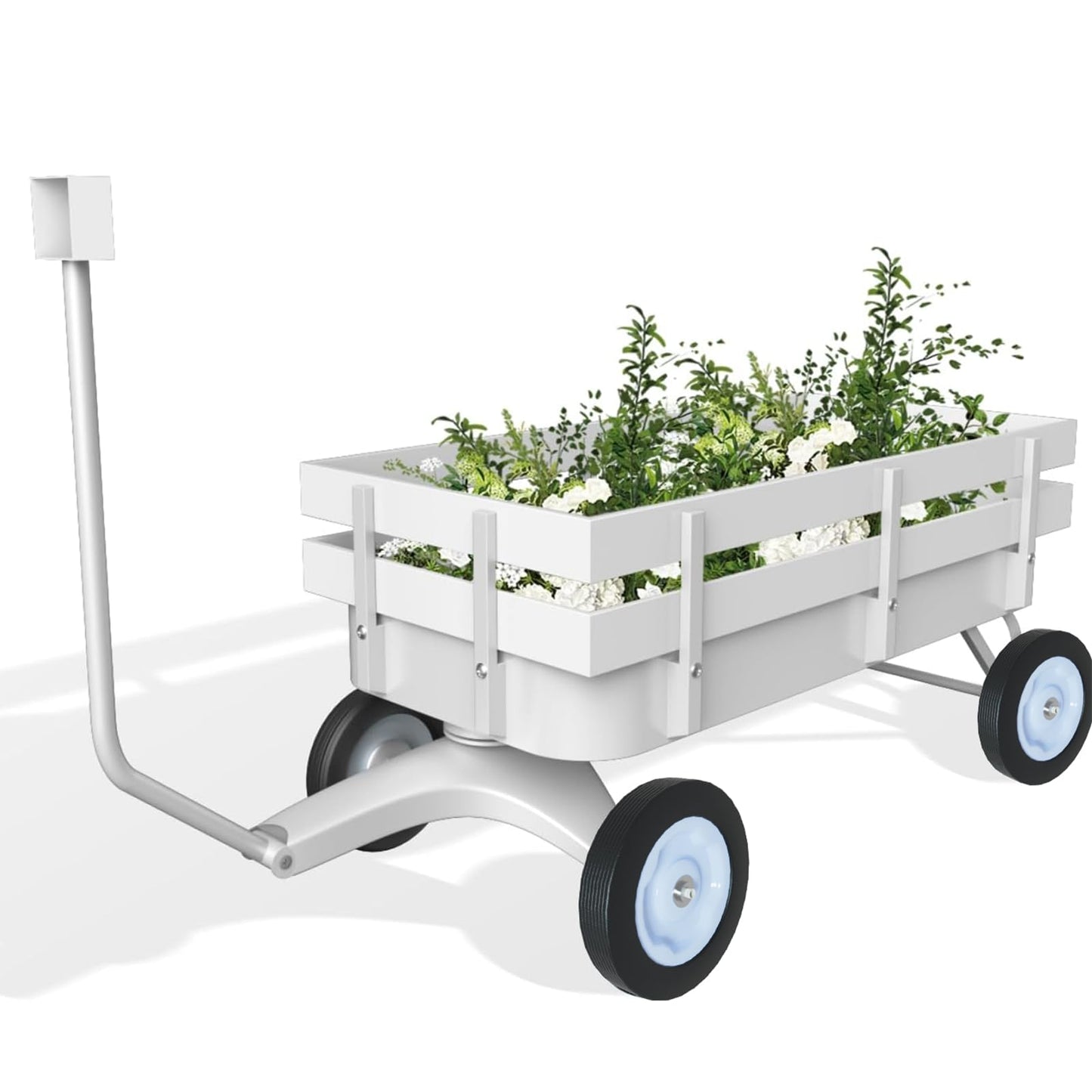 White All-Terrain Wagon, Wedding Flower Girls Wagon Cart with Handle, Utility Steel Cargo Wagons with Removable Wooden Side Panels (White, Small)