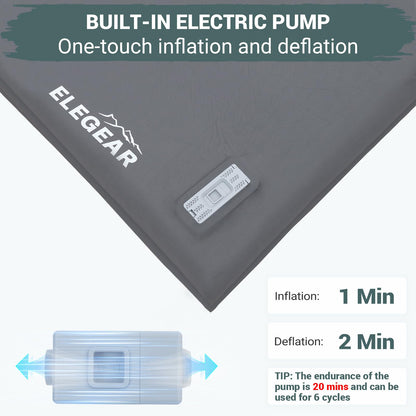 Elegear CumbreX™ Self Inflating Sleeping Pad, Built-in Electric Pump 3.15" Ultra-Thick Memory Foam Camping Mattress Pad with Pillow Double Sleeping Pad for Camping R-value 9.5 Foam Camp Pad for Travel