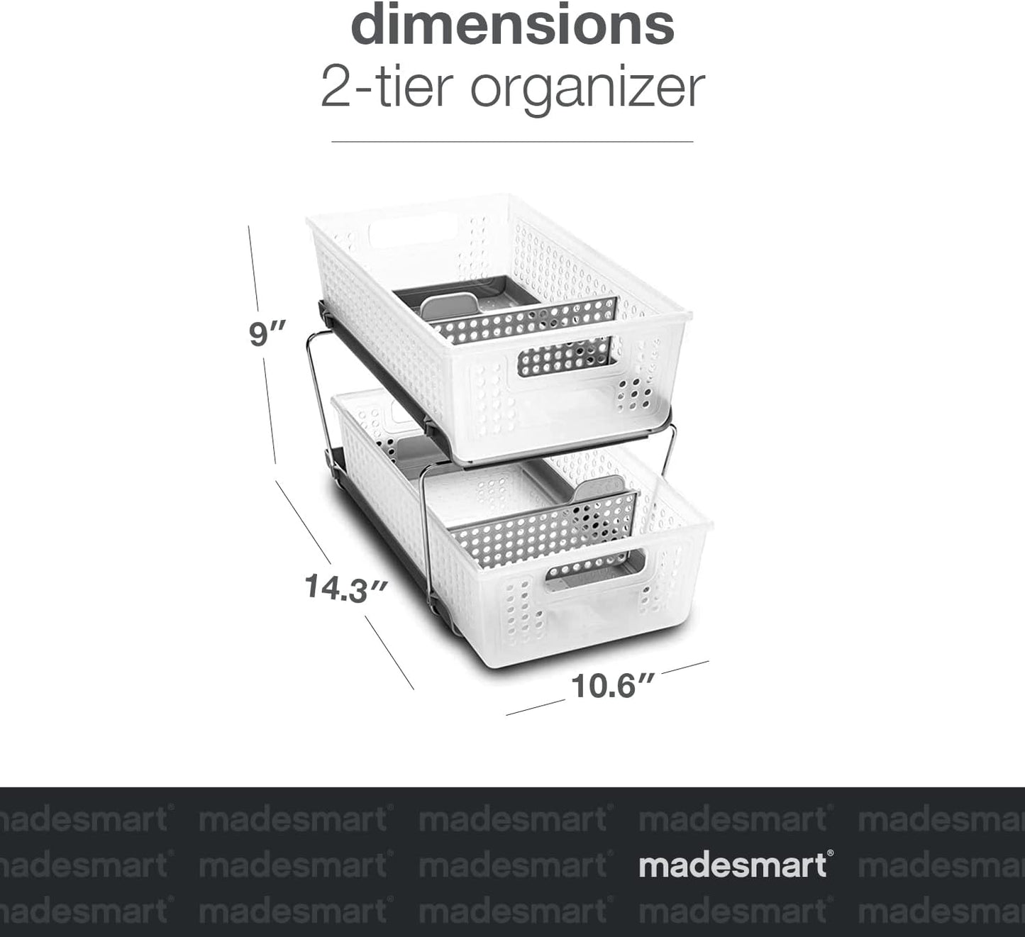 Madesmart 2-Tier Bath Organizer - Undersink Storage with Sliding Drawers & Adjustable Dividers - Frost