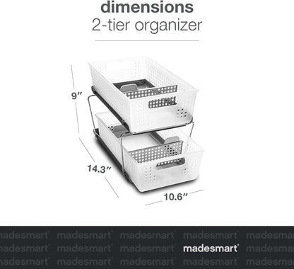 Madesmart 2-Tier Bath Organizer - Undersink Storage with Sliding Drawers & Adjustable Dividers - Frost