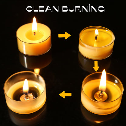 Beeswax Tealight Candles, Natural Beeswax Candles Bulk (4-5 Hour Burn), Handmade Organic Tea Lights, Honey Aroma Pure Beeswax Tea Candle, 25 Packs