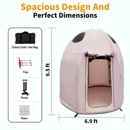 Inflatable Camping Tent with Hand Pump,4 Season Waterproof Outdoor Oxford Blow up 2-4Person with Mesh Windows & Door Tent House. (6.9x6.9 ft)