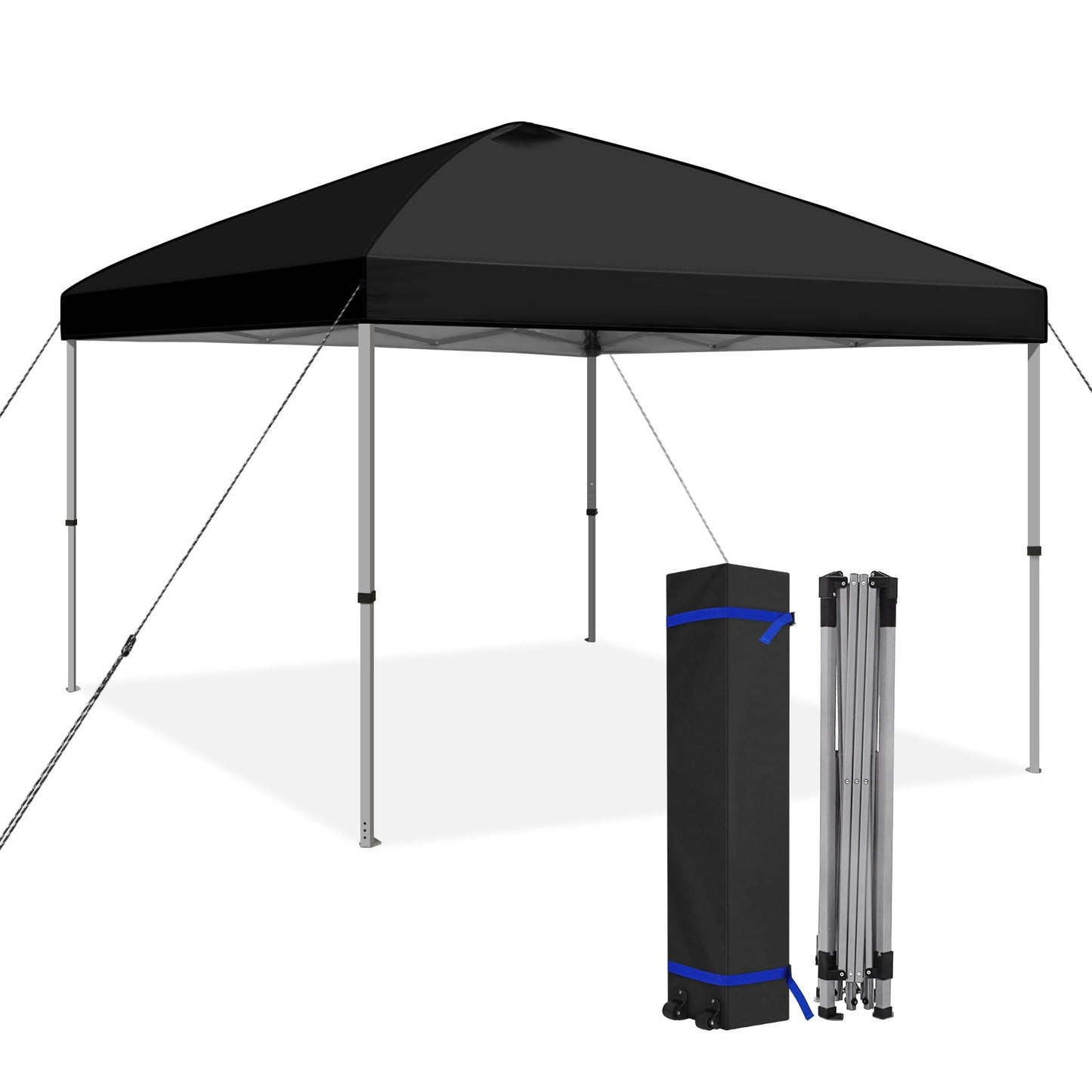 HYPER VENTURE 10x10ft Pop Up Canopy Tent with One Push Setup, Portable Outdoor Event Shelter with Rolling Carry Bag for Camping, Beach, Market, Patio (Black)