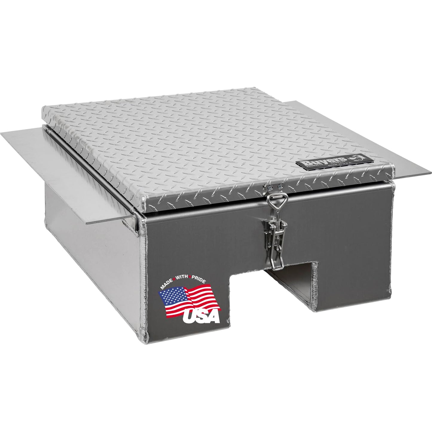 Buyers Products 1705381 Diamond Tread Aluminum In-Frame Truck Tool Box w/Notched Bottom, 12" H x 24" D x 32" W, Truck Box for Between Truck Frame Rails, Adjustable Latch, Includes Mounting Kit