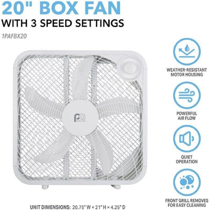 PerfectAire 20-Inch High-Performance 3-Speed Box Fan - Ideal for Home Cooling & Air Circulation
