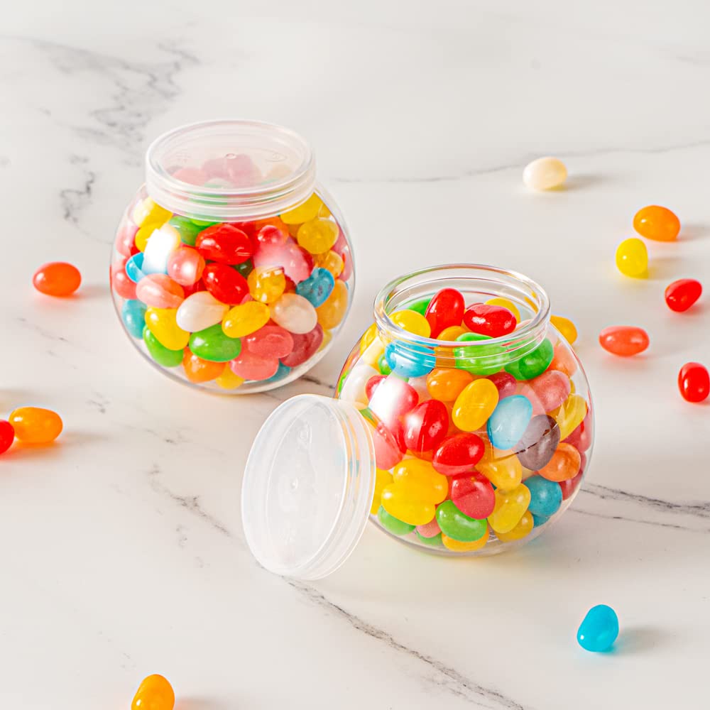 Restaurantware 3 Ounce Candy Jars 100 Disposable Small Jars - Snap-On Lids Included Bulbous Design Clear Plastic Yogurt Parfait Jars For Snacks Spices And Desserts