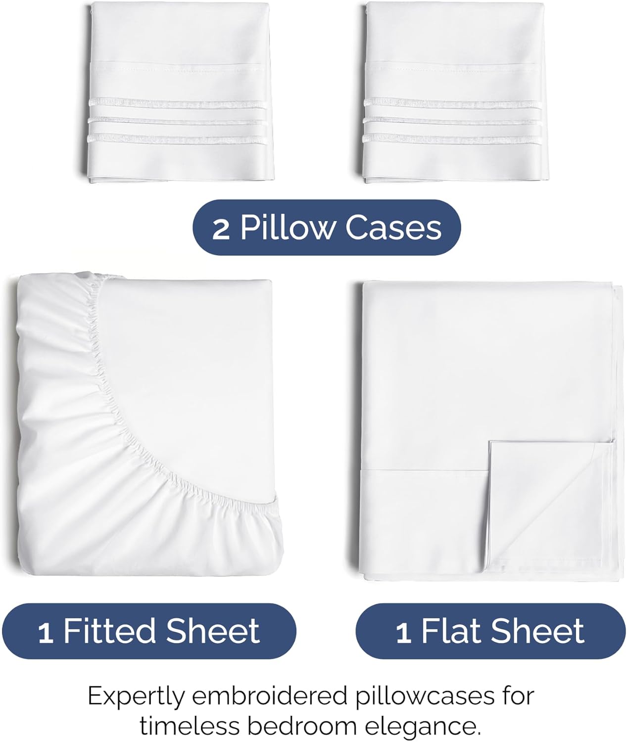 King Size 4 Piece Sheet Set - Ultra Soft Cooling Bed Sheets | Fits 8-16 Inch Mattresses - Wrinkle-Free, Fade-Resistant Bright White