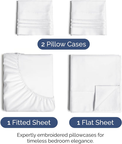 King Size 4 Piece Sheet Set - Ultra Soft Cooling Bed Sheets | Fits 8-16 Inch Mattresses - Wrinkle-Free, Fade-Resistant Bright White