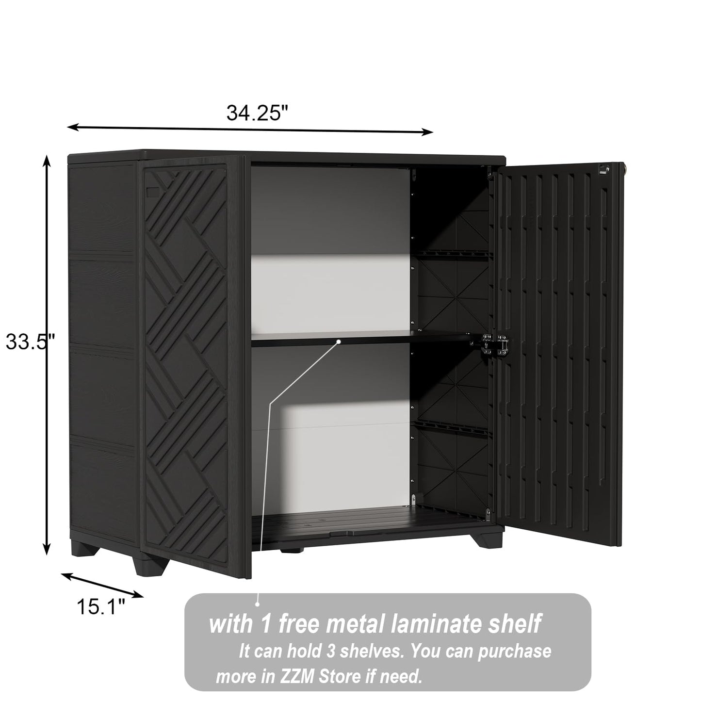 ZZM Indoor/Outdoor Storage Cabinet Waterproof, 34"x15"x34" Plastic Outdoor Storage Box for Garden Balcony Bathroom, All Weather Outdoor Storage Clearance, DIY Usage, with 1 Shelf (Black)