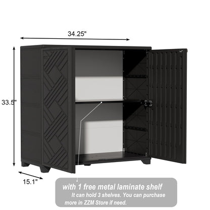 ZZM Indoor/Outdoor Storage Cabinet Waterproof, 34"x15"x34" Plastic Outdoor Storage Box for Garden Balcony Bathroom, All Weather Outdoor Storage Clearance, DIY Usage, with 1 Shelf (Black)