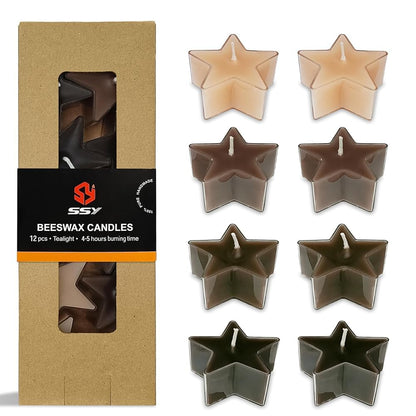 Earth Tone Star Tea Lights Set of 12, Coffee Scented Tealight Candles, Handmade Tea Candles, Long Burning Tealights for Romantic Wedding Home Decor Gift