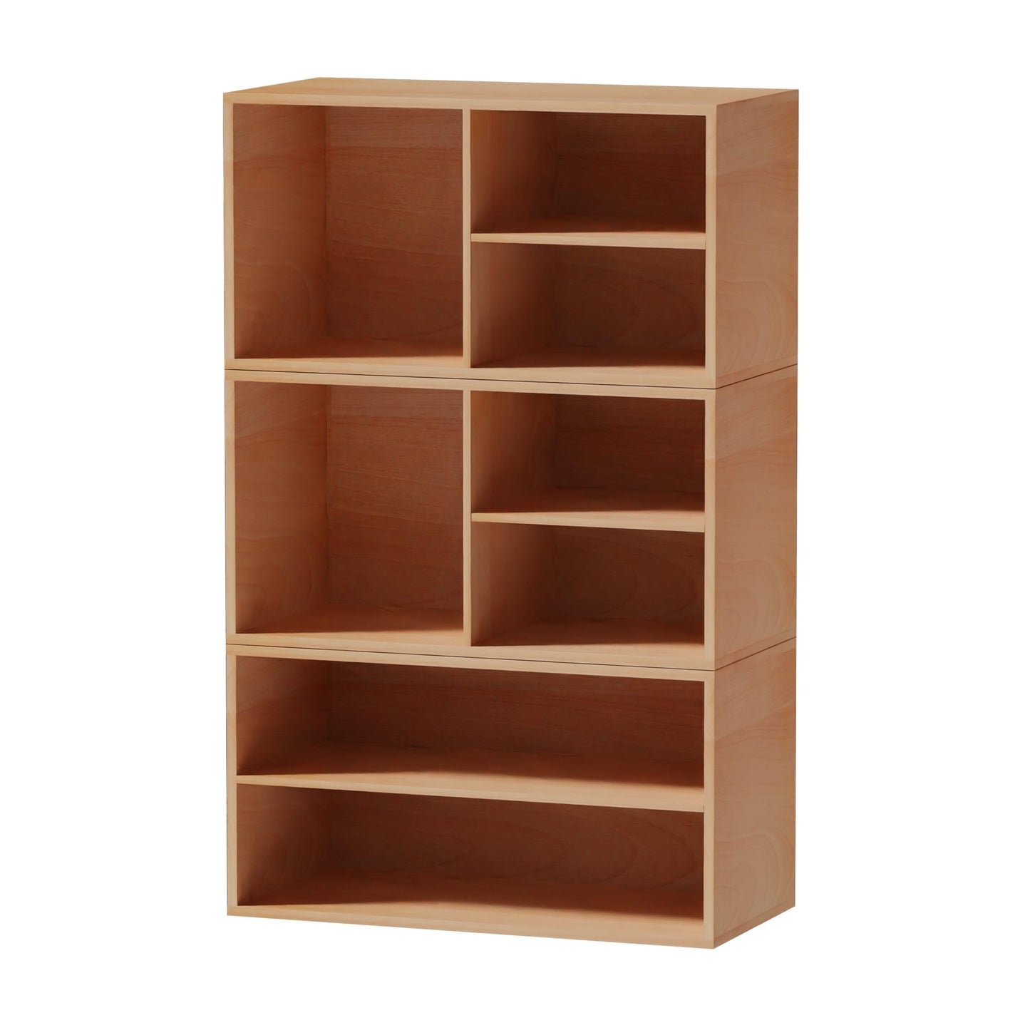 WHOOSPEREH 3 Cube Organizer Bookcase, Expandable Storage Shelves, Wooden Open Shelving Unit Book Shelf for Living Room, Office, Bedroom, Mid-Century Style Wood Furniture, Beech Color (1 Set)