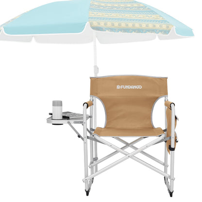 FUNDANGO Aluminium Camping Director Chair with Armrest, Portable Lightweight Folding Outdoor Camping Chair with Side Table & Umbrella Holder, Full Back Lawn Chair for Camping Fishing Picnic Stadium