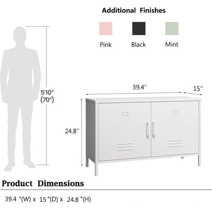 Elitehouse 2 Door Steel Accent Cabinet,White Metal Storage Cabinet with Adjustable Shelf,2-Tier Office Cabinet,Multipurpose Metal Locker Storage Cabinet for Office Home,Music Studio