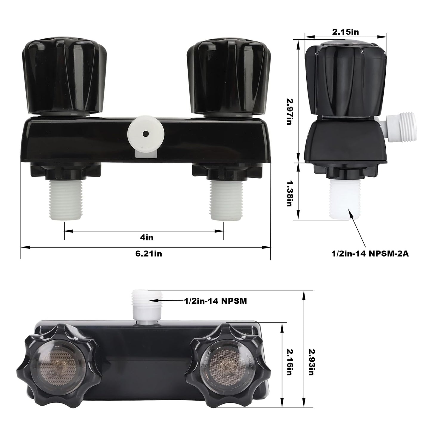 RV Shower Faucet with Shower Head and Hose - Non-Metallic RV Shower Kit, On/Off Valve & Diverter, Handheld Shower Replacement for RV, 5th Wheels, Motorhomes, Travel Trailers, Campers (Black)