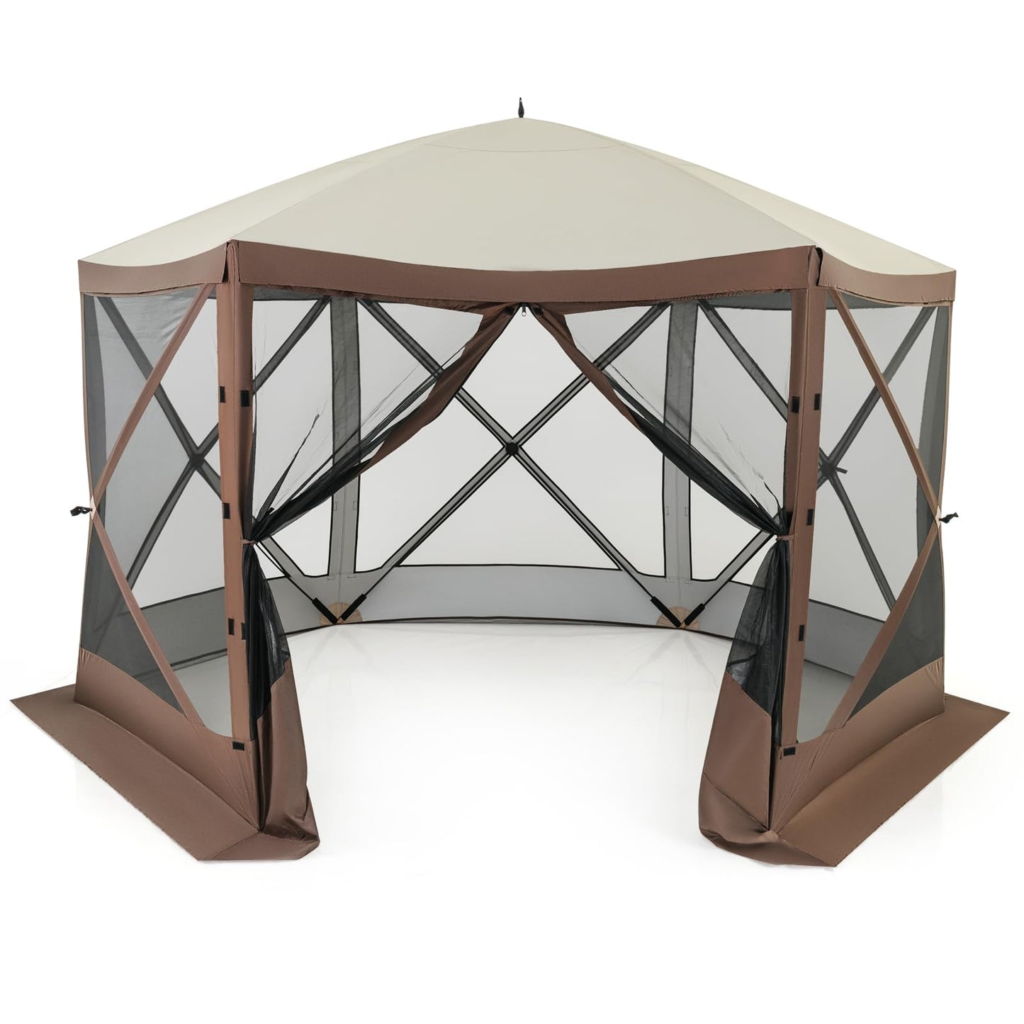 Tangkula 11.5x11.5 Ft Pop Up Gazebo with Netting, Portable Screen Tent with 6 Sided Mesh Walls, 2 Sunshade Cloths, Outdoor Instant Canopy Shelter with Carry Bag for Camping, Lawn, Backyard