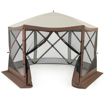 Tangkula 11.5x11.5 Ft Pop Up Gazebo with Netting, Portable Screen Tent with 6 Sided Mesh Walls, 2 Sunshade Cloths, Outdoor Instant Canopy Shelter with Carry Bag for Camping, Lawn, Backyard