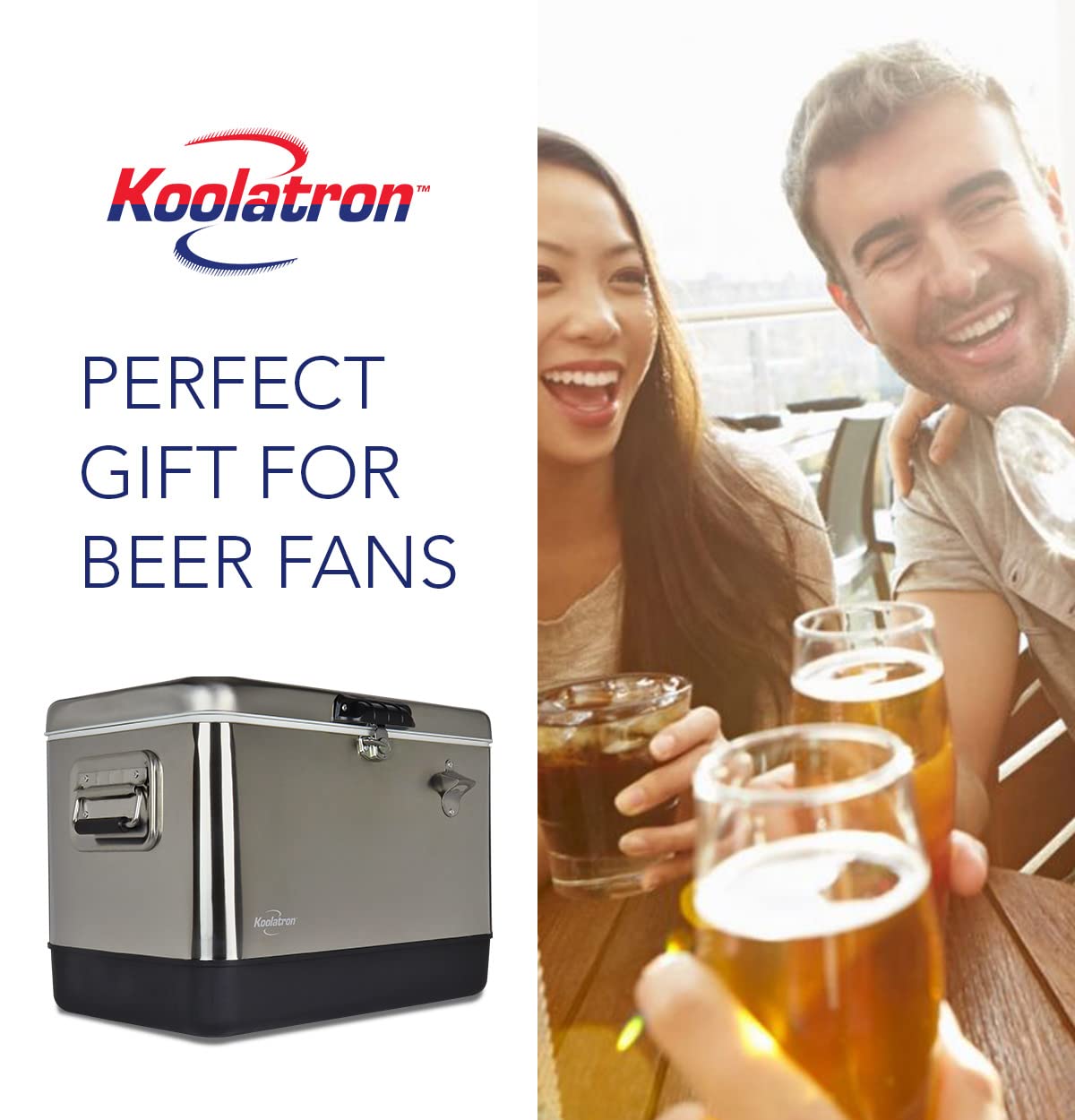 Koolatron Ice Chest Cooler - Portable Ice Bucket with Bottle Opener, Vintage Style, Insulated for Camping, Beach, Picnic, RV, BBQs, Tailgating, Fishing, Stainless Steel 85 Can Ice Box, 51L (54 qt)