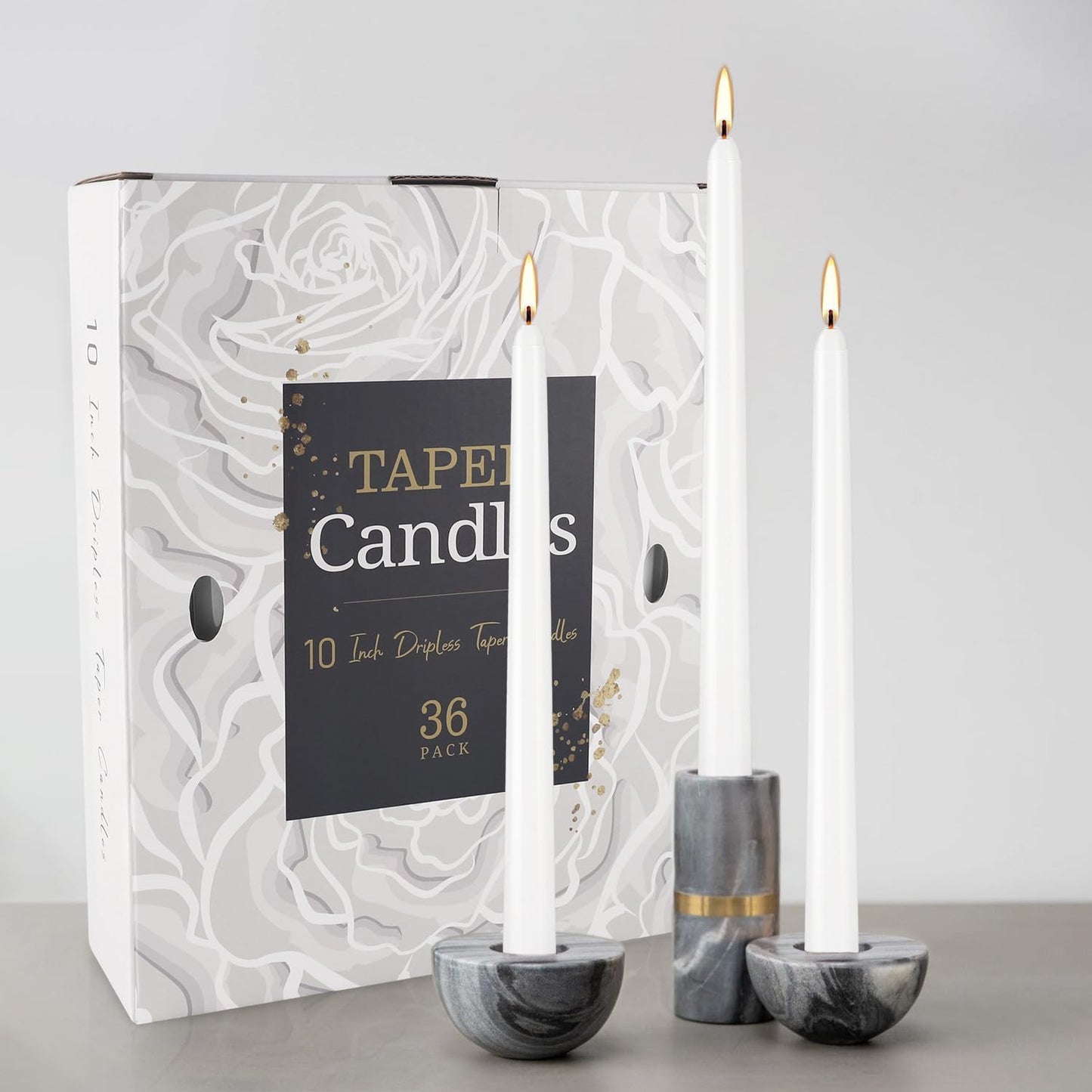 YOROXRG 36 Pack White Taper Candles, 7-8 Hours Burn Time, Unscented, Smokeless and Dripless, 0.8 x 10 Inch Dinner Candle Set for Household, Wedding, Party and Home Décor Candlesticks