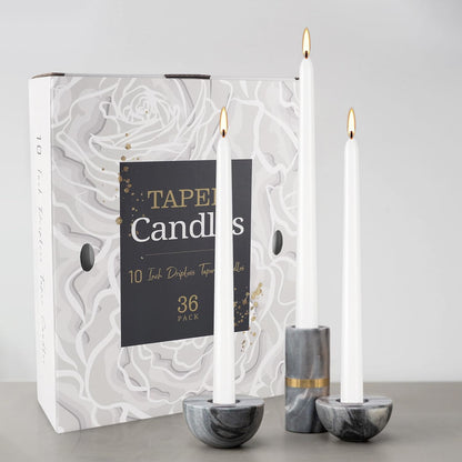 YOROXRG 36 Pack White Taper Candles, 7-8 Hours Burn Time, Unscented, Smokeless and Dripless, 0.8 x 10 Inch Dinner Candle Set for Household, Wedding, Party and Home Décor Candlesticks