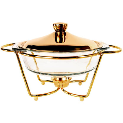 jinsongdafa Casserole Dish 9" Glass Baking Dish with Stainless steel Lid and Golden rack, 1.5 Qt round Baking Pan For Casserole & Lasagna, Microwave Dishwasher Freezer Oven Safe