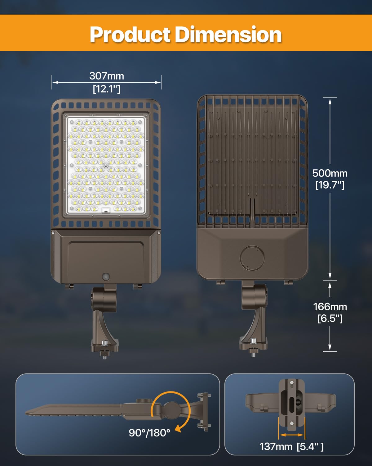 DEMILARE 400W LED Parking Lot Light - 60,000LM Adjustable Arm Mount Outdoor Flood Shoebox Light with Dusk to Dawn Photocell, IP65 Waterproof Commercial Street Area Lighting for Parking Lot, Stadium