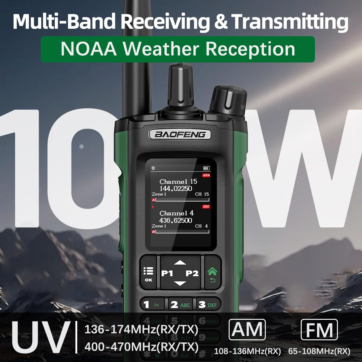 BAOFENG DM32 DMR Radio Ham Radio 10W Handheld Long Range Rechargeable Walkie Talkies GPS DM-32UV Digital NOAA 5RM Tactical Radio USB-C Charger for Hunting Survival Gear,2Pack