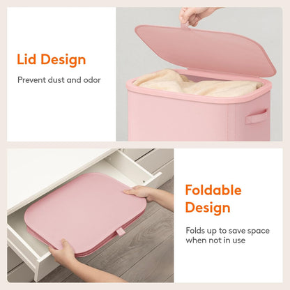 Lifewit 85L Large Laundry Basket - Foldable Hamper with Lid & Removable Bag - Pink