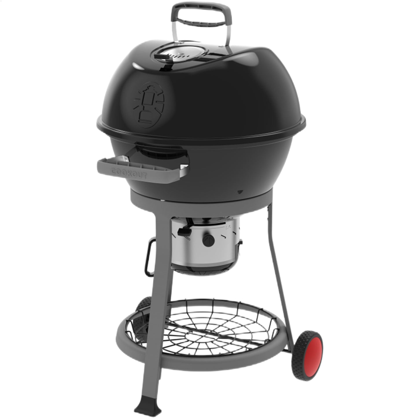 Coleman Cookout Kettle Charcoal Grill with 380-Sq. In. Total Cooking Surface, Removable Ash Collection System, Wheels, and Wire Shelf, Portable Charcoal Grill with Ventilation in Black