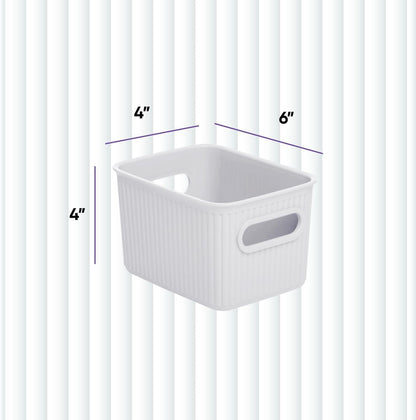 Ribbed Collection Decorative Plastic Storage Bins - Small White Smoke Organizer (4 Pack) | 1.5 Liter
