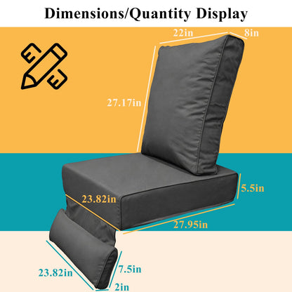 CDCKHX Replacement Cushions for Outdoor Furniture Recliner with Footrest,Wicker Reclining Patio Lounge Chair Cushions Deep Seat,Indoor or Outdoor(ONLY Cushion) (3, Dark Gray, 23.82 * 27.95 * 5.5in)