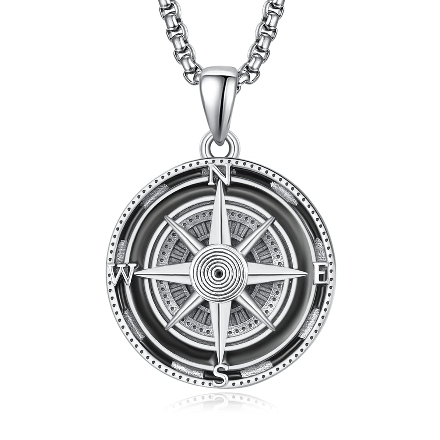 KINGWHYTE Compass Necklace for Men 925 Sterling Silver Necklaces Birthday Gifts Graduation Travel Jewelry for Husband Brother with Stainless Steel Chain 22"+2"