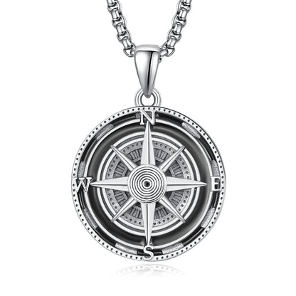 KINGWHYTE Compass Necklace for Men 925 Sterling Silver Necklaces Birthday Gifts Graduation Travel Jewelry for Husband Brother with Stainless Steel Chain 22"+2"