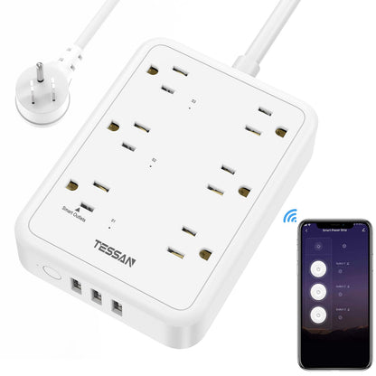TESSAN Smart Power Strip with 6 Outlet 3 USB, WiFi Wall Smart Outlet Plug with 3 Remote Controll Outlets, Compatible with Alexa Google Assistant for Home Office, Only 2.4 GHz Wi-Fi
