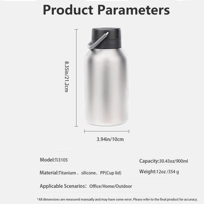 KEITH Titanium Vacuum Insulated Water Bottle, 30.43 fl oz (900 ml), Lightweight Large Capacity Double Walled Hot Travel Flask for Outdoor Camping (Ti3105)