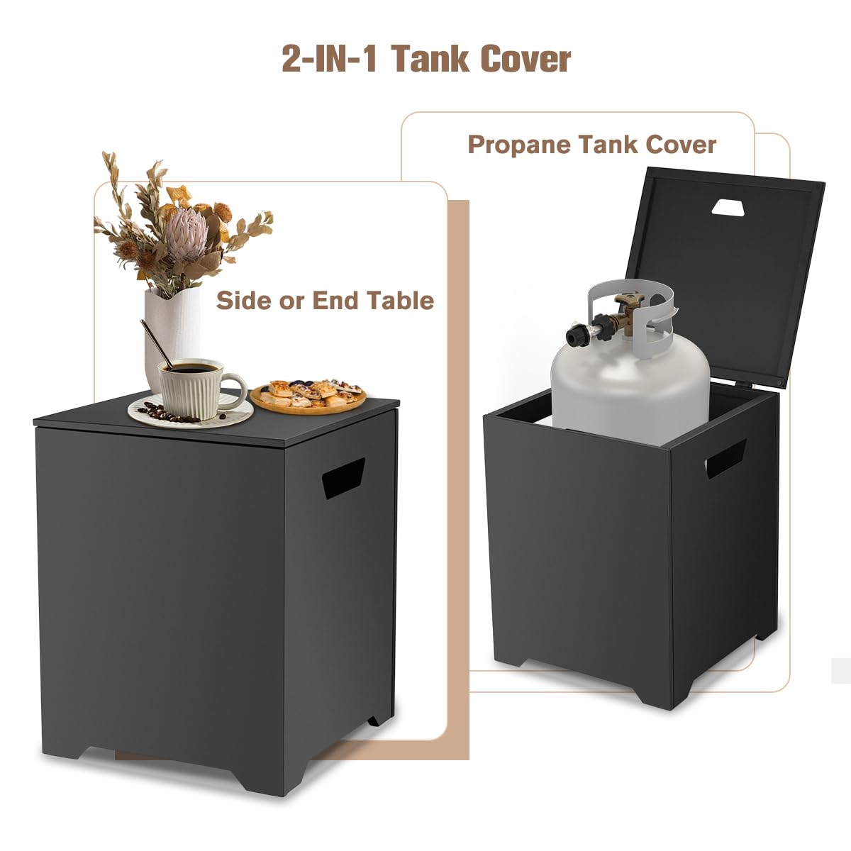 ThermoMate Propane Tank Cover Table, 20 LB Propane Tank Storage Box, Propane Tank Storage Hideaway Table for Fire Pit and Gas Griddle Black
