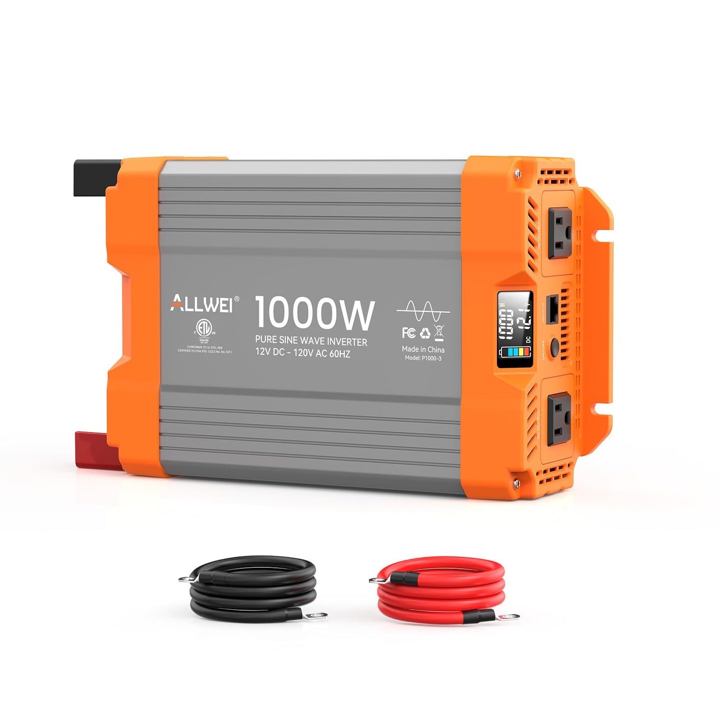 ALLWEI Pure Sine Wave Inverter - 1000 Watt Inverter 12V DC to 120V AC Converter for Home, RV, Truck, Off-Grid Solar Power Inverters for Vehicles, Car Power Inverters with 2 Sockets, 2000W Peak