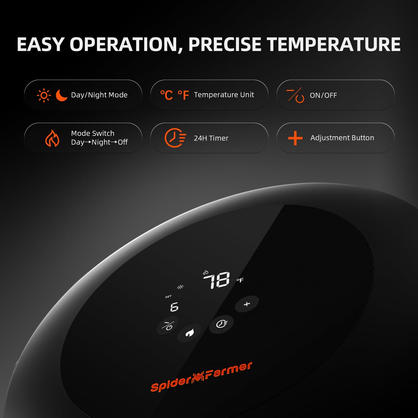 Spider Farmer Grow Tent Heater,530W Portable Heater with Smart Temperature Control,24H Timer,10-Level PTC Heating & Extension Hose for Plant Rooms,Greenhouse, and Grow Tents