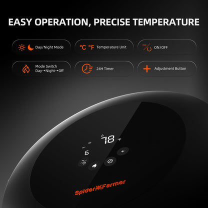 Spider Farmer Grow Tent Heater,530W Portable Heater with Smart Temperature Control,24H Timer,10-Level PTC Heating & Extension Hose for Plant Rooms,Greenhouse, and Grow Tents