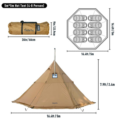 FireHiking Camping Hot Tent 4-8 Person Tipi Tent with Stove Jack for Bushcraft, Cooking and Heating
