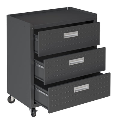 Manhattan Comfort Fortress 31.5-Inch Rolling Garage Tool Chest, 3-Drawer Lockable Mobile Storage Cabinet, Diamond-Textured Steel Utility Organizer with Wheels for Basement, Workshop in Charcoal Grey