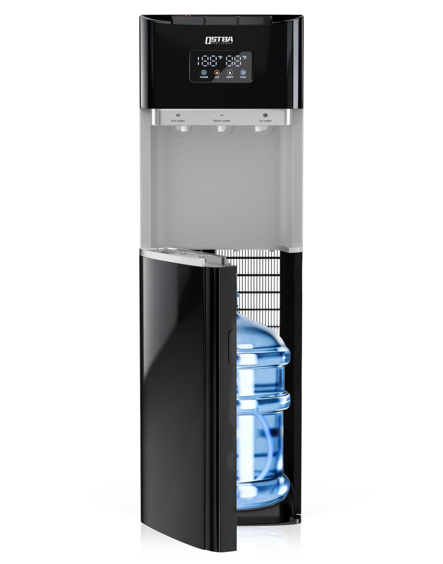 OSTBA Bottom Loading Water Cooler Dispenser for 3 & 5 Gallon Bottles, Hot, Cold & Room Water, LED Display, Child Safety Lock, Stainless Steel Tank Water Dispenserfor Home & Office