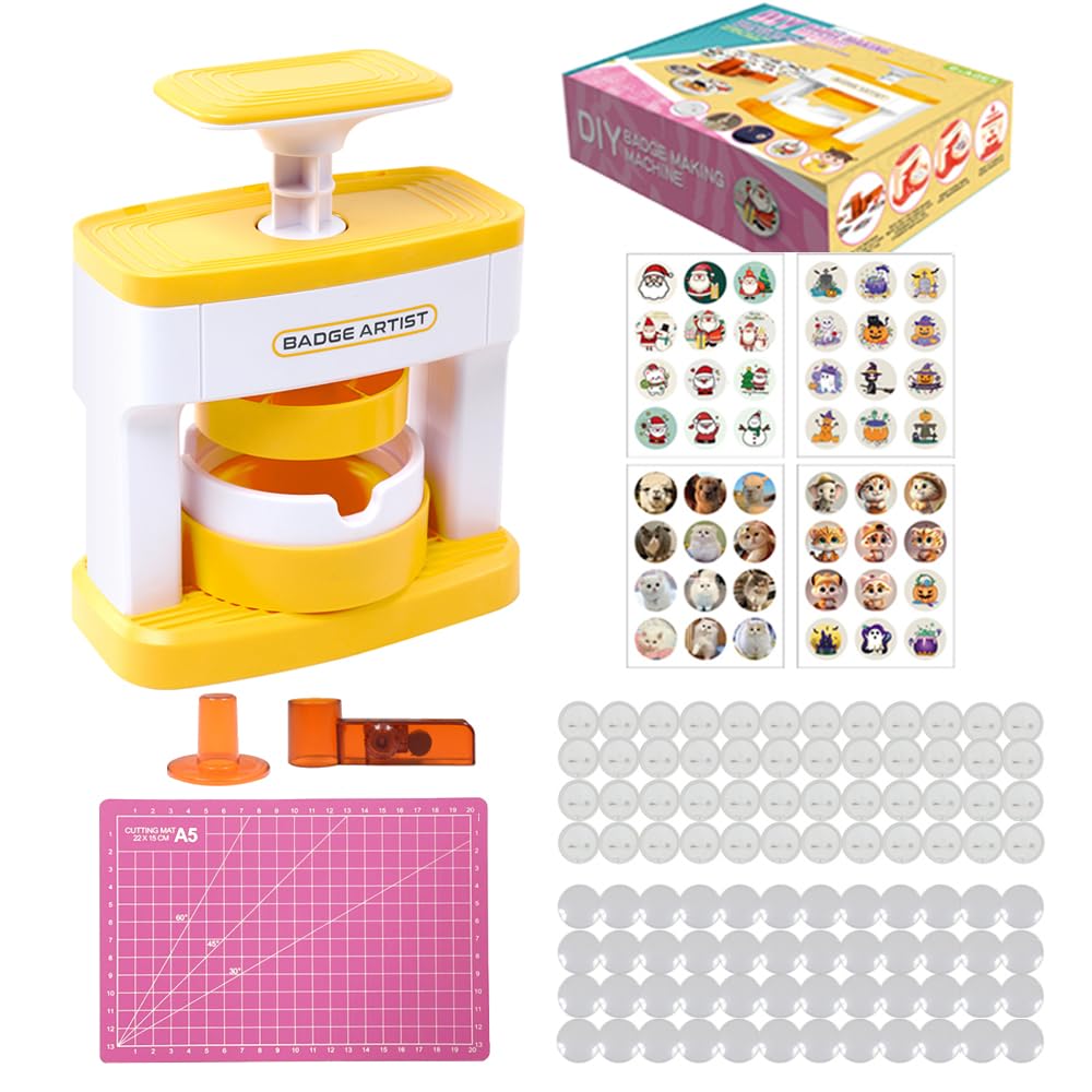 Button Maker Machine 55mm(2.16inch),DIY Pin Badge Button Maker,Button Press Machine with 48Pcs Button&Pictures&Circle Cutter&Cutting