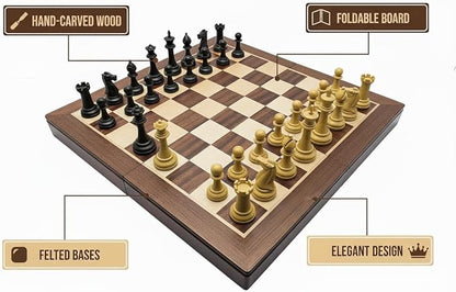 18 Wooden Chess SetFolding Storage Wooden Chess Board Sets Large Chess Board Sets Premium Board Games Chess Set for Adults and Kids Chess Enthusiasts